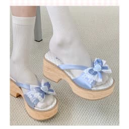 Sweet Bow Wood Grain Thick Bottom Platform Slippers Women Summer Japanese Cos Comfortable High Heeled Sandals