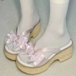 Sweet Bow Wood Grain Thick Bottom Platform Slippers Women Summer Japanese Cos Comfortable High Heeled Sandals