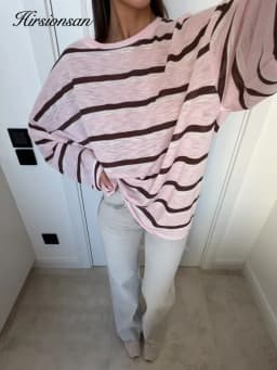 Hirsionsan 2026 Basic Stripes Knitted T Shirts Women Autumn Long Sleeves Loose Tops Ladies Casual Knitted Cotton Woman Clothing
