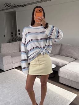 Hirsionsan 2026 Basic Stripes Knitted T Shirts Women Autumn Long Sleeves Loose Tops Ladies Casual Knitted Cotton Woman Clothing