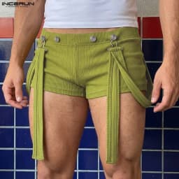 INCERUN Men's Shorts Rompers Solid Summer 2026 Casual Straps Overalls For Man Playsuits Streetwear Fashion Men Bottoms Shorts