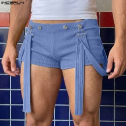 INCERUN Men's Shorts Rompers Solid Summer 2026 Casual Straps Overalls For Man Playsuits Streetwear Fashion Men Bottoms Shorts