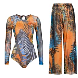 Women's Long Sleeve Swimwear Sunscreen One Piece Swimsuit High Elastic Thickened Mesh Loose Pants SPF35+ New Fitness Beachwear