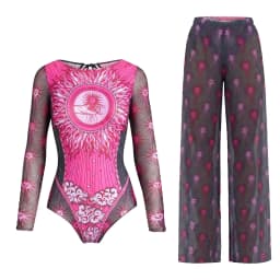 Women's Long Sleeve Swimwear Sunscreen One Piece Swimsuit High Elastic Thickened Mesh Loose Pants SPF35+ New Fitness Beachwear