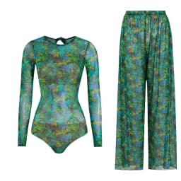Women's Long Sleeve Swimwear Sunscreen One Piece Swimsuit High Elastic Thickened Mesh Loose Pants SPF35+ New Fitness Beachwear