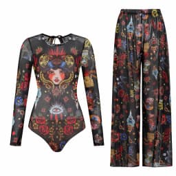 Women's Long Sleeve Swimwear Sunscreen One Piece Swimsuit High Elastic Thickened Mesh Loose Pants SPF35+ New Fitness Beachwear
