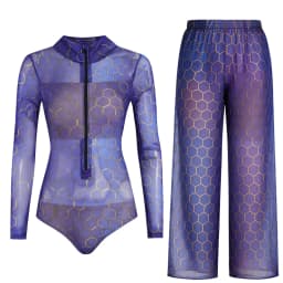 Women's Long Sleeve Swimwear Sunscreen One Piece Swimsuit High Elastic Thickened Mesh Loose Pants SPF35+ New Fitness Beachwear