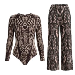 Women's Long Sleeve Swimwear Sunscreen One Piece Swimsuit High Elastic Thickened Mesh Loose Pants SPF35+ New Fitness Beachwear