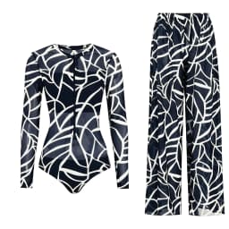 Women's Long Sleeve Swimwear Sunscreen One Piece Swimsuit High Elastic Thickened Mesh Loose Pants SPF35+ New Fitness Beachwear