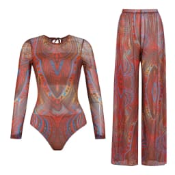 Women's Long Sleeve Swimwear Sunscreen One Piece Swimsuit High Elastic Thickened Mesh Loose Pants SPF35+ New Fitness Beachwear