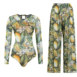 Women's Long Sleeve Swimwear Sunscreen One Piece Swimsuit High Elastic Thickened Mesh Loose Pants SPF35+ New Fitness Beachwear