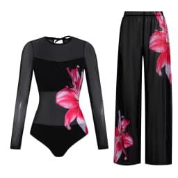Women's Long Sleeve Swimwear Sunscreen One Piece Swimsuit High Elastic Thickened Mesh Loose Pants SPF35+ New Fitness Beachwear