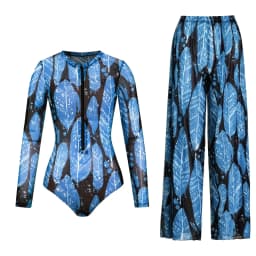 Women's Long Sleeve Swimwear Sunscreen One Piece Swimsuit High Elastic Thickened Mesh Loose Pants SPF35+ New Fitness Beachwear