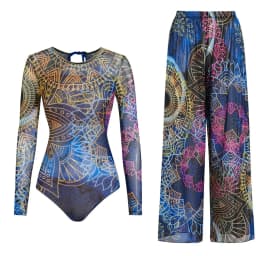 Women's Long Sleeve Swimwear Sunscreen One Piece Swimsuit High Elastic Thickened Mesh Loose Pants SPF35+ New Fitness Beachwear
