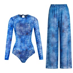 Women's Long Sleeve Swimwear Sunscreen One Piece Swimsuit High Elastic Thickened Mesh Loose Pants SPF35+ New Fitness Beachwear
