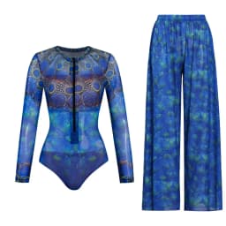 Women's Long Sleeve Swimwear Sunscreen One Piece Swimsuit High Elastic Thickened Mesh Loose Pants SPF35+ New Fitness Beachwear