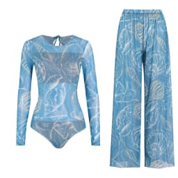 Women's Long Sleeve Swimwear Sunscreen One Piece Swimsuit High Elastic Thickened Mesh Loose Pants SPF35+ New Fitness Beachwear