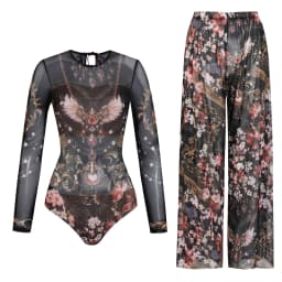 Women's Long Sleeve Swimwear Sunscreen One Piece Swimsuit High Elastic Thickened Mesh Loose Pants SPF35+ New Fitness Beachwear