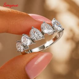 Smyoue 4*6mm Pear Cut 5 Stones Moissanite Rings for Women Luxury Dating Wedding Band Promise Real S925 Sterling Silver Jewelry