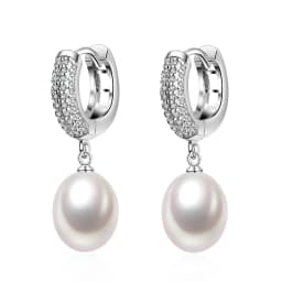 Top Quality 925 Silver Earrings with Natural Pearls Women, Precious Stone Bridal White Hanging Hoop Pearl Earrings Girl Jewelry