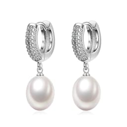 Top Quality 925 Silver Earrings with Natural Pearls Women, Precious Stone Bridal White Hanging Hoop Pearl Earrings Girl Jewelry