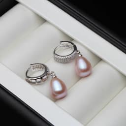 Top Quality 925 Silver Earrings with Natural Pearls Women, Precious Stone Bridal White Hanging Hoop Pearl Earrings Girl Jewelry