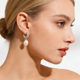 Top Quality 925 Silver Earrings with Natural Pearls Women, Precious Stone Bridal White Hanging Hoop Pearl Earrings Girl Jewelry