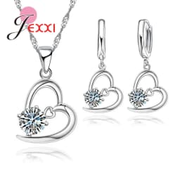 925 Sterling Silver Jewelry Sets Romantic Lovely CZ Crystal Necklace Pendant Earrings for Women Valentines Day Wedding