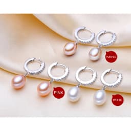 Wedding Natural White Pearl Earrings Woman,925 Silver Black Freshwater Hoop Pearl Earrings Jewelry Wife Gifts Pink