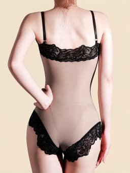 Patchwork Oil Shiny Glossy Bodysuit Tops Spaghetti Strap Lace Side Package Hip Tights Shaping Wear Woman Leotard Thin Playsuit