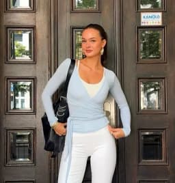 C-B Women Cross Wrap Long Sleeve Yoga Top Deep V Back Tie Crop Shirts Thumb Hole Slim Pilates Workout Cover Sport Blouses