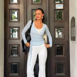 C-B Women Cross Wrap Long Sleeve Yoga Top Deep V Back Tie Crop Shirts Thumb Hole Slim Pilates Workout Cover Sport Blouses