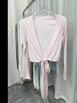 C-B Women Cross Wrap Long Sleeve Yoga Top Deep V Back Tie Crop Shirts Thumb Hole Slim Pilates Workout Cover Sport Blouses