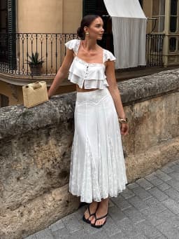 2026 Summer Fashion Square Neck Ruffled Crop Top & Long Pants 2-Piece Set Elegant Boho Resort Vacation Casual 2 Pcs Beach Outfit