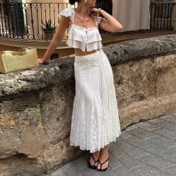 2026 Summer Fashion Square Neck Ruffled Crop Top & Long Pants 2-Piece Set Elegant Boho Resort Vacation Casual 2 Pcs Beach Outfit