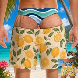 Funny Men Swim Trunks Blue Stripe Pattern Fake Buttock Swim Trunks for Men Beach Shorts Hawaii Theme Style Beach Shorts Fun Gift