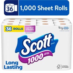 Scott 1000 Series Toilet Paper - 36 Rolls of 1000 Sheets per Roll - Soft & Durable Household Bathroom Tissue