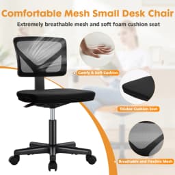 JHK Mesh with Lumbar Support Armless Office Chair Low Back with Wheels Adjustable Height 360° Rolling Swivel Computer Chair