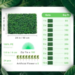 SucceBuy Artificial Boxwood Panel 24pcs 20x20/24x16 in Boxwood Hedge Wall Panels Artificial Grass Backdrop Wall Green Grass