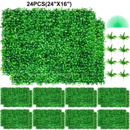 SucceBuy Artificial Boxwood Panel 24pcs 20x20/24x16 in Boxwood Hedge Wall Panels Artificial Grass Backdrop Wall Green Grass