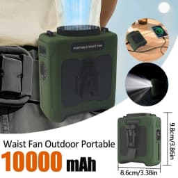 10000mAh Portable Neck Fan Cooling Rechargeable Hands-free Waist Clip Fan with Flashlight for Outdoor Travel Camping Power Bank