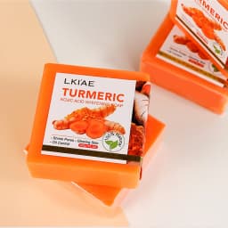 LKIAE Organic Turmeric Soap, Handmade, Whitening, for All Skin Types, Remove Black Spots, Melanin, Acne, For Face, Body, 200g