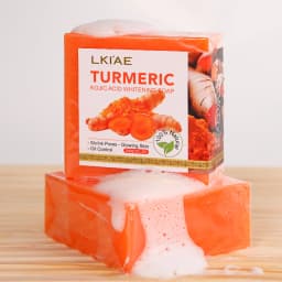 LKIAE Organic Turmeric Soap, Handmade, Whitening, for All Skin Types, Remove Black Spots, Melanin, Acne, For Face, Body, 200g