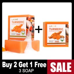 LKIAE Organic Turmeric Soap, Handmade, Whitening, for All Skin Types, Remove Black Spots, Melanin, Acne, For Face, Body, 200g