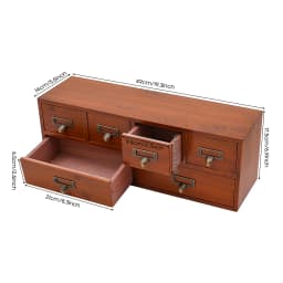 Vintage Wooden 6-Drawer Apothecary Cabinet, Desktop Organizer for Medicine, Jewelry, Tea Collection in Library Catalog Style