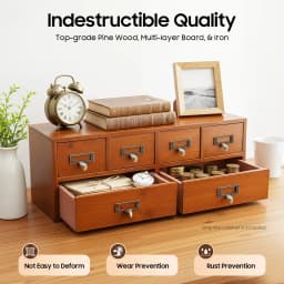 Vintage Wooden 6-Drawer Apothecary Cabinet, Desktop Organizer for Medicine, Jewelry, Tea Collection in Library Catalog Style