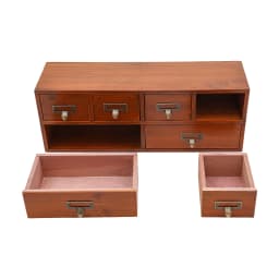 Vintage Wooden 6-Drawer Apothecary Cabinet, Desktop Organizer for Medicine, Jewelry, Tea Collection in Library Catalog Style