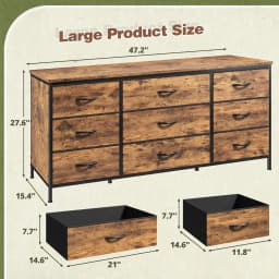 TV Stand with 9 Wide Drawer Dresser, 47 inch Long Dresser for Bedroom, Sturdy Metal Frame, Hallway, Entryway,Customized