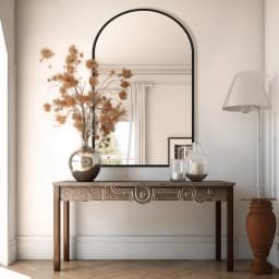 JHK 26"x38" Arched Metal Framed Mirror for Wall Matte Metal Framed Modern Dressing Mirror Tempered Glass Bedroom Living Room