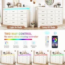 71" Wide 46" Tall 12-Drawer Farmhouse Dresser LED Power Outlets Wood Rustic Bedroom White, Customized